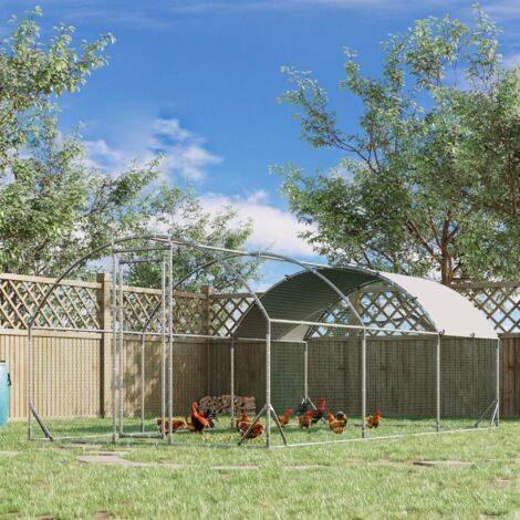PawHut Gallinero de Exterior Grande para 12-18 Gallinas de Acero Galvanizado y Techo de Tela Oxford 5,7x2,8x1,97 m Plata