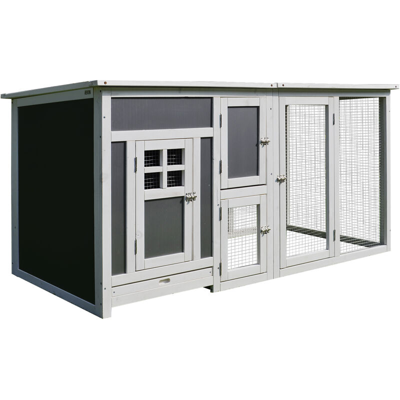 

Gallinero Exterior de Madera Bandeja Extraíble y Techo Abatible 160x75x80 cm - Blanco y gris
