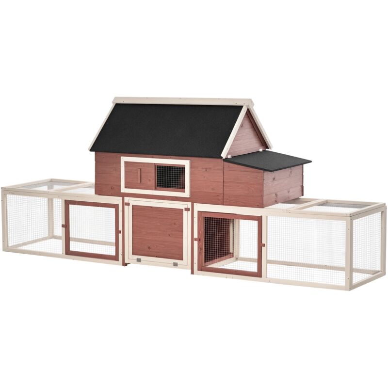 

Pawhut - Gallinero Exterior de Madera con 2 Recintos para Correr Caja Nido 290x71x119 cm - Rojo