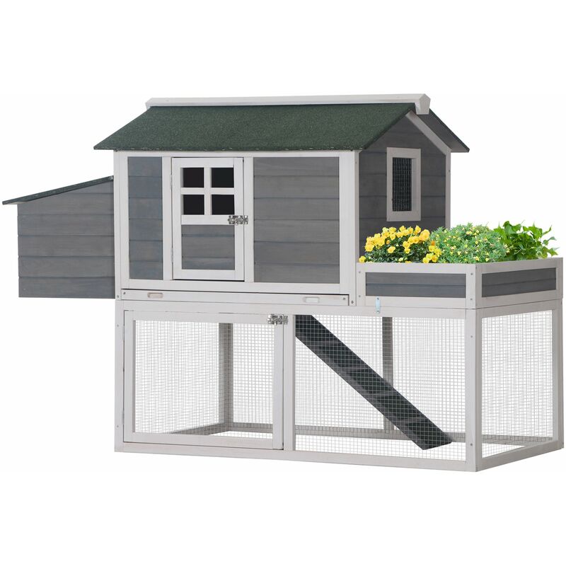

Gallinero Exterior de Madera Recinto con Nido y Bandeja Extraíble 160x80x110 cm - Gris