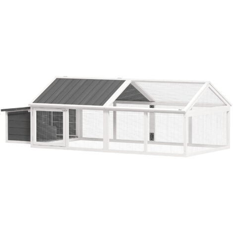 PawHut gallinero para exterior 240x112,5x76 cm gallinero de madera con techo abatible puertas con cerradura y nido para gallinas conejos patos blanco