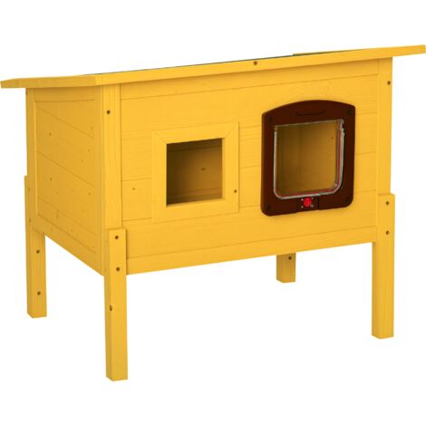 Pawhut Garden Wooden Cat House Hide Cage Outdoor Pet Play Home Waterproof Roof Kitty Shelter Kennel w/ith Door & Window