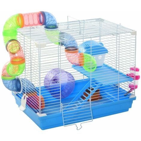 Pawhut Hamster Cage Carrier Small Animal House w/ Exercise Wheels Tunnel Tube