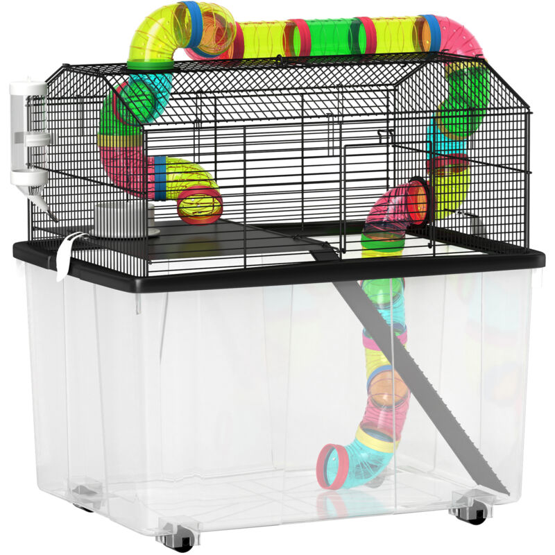 Hamster Cage with 31cm Deep Tray, Tube, 58 x 43 x 57cm - Pawhut