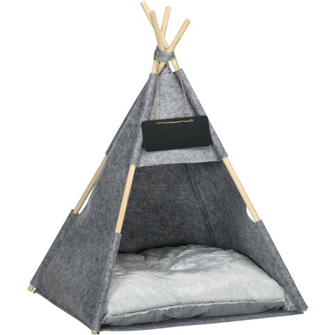 PawHut Haustierzelt Katzenhaus Hundezelt Katzenbett Katzenzelt mit weichem Kissen Plüsch Filz maschinenwaschbar Grau 58 x 58 x 80 cm - grau