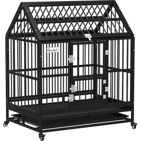"PawHut Heavy Duty Dog Crate on Wheels w/ Removable Tray, Openable Top 43"""