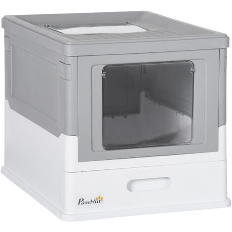 PawHut Hooded Cat Litter Box, Portable Pet Toilet w/ Tray, Scoop, Front Entry Grey