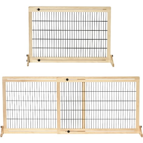 PawHut Hunde Absperrgitter aus Holz, Ausziehbares Türschutzgitter mit Fußstütze, Freistehendes Hundegitter, Treppenschutzgitter, Hundeabsperrgitter für Kamin, Ofen, Natur, 104-183 x 36 x 69 cm