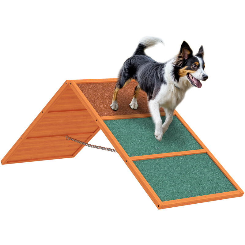 Pawhut - Hunde Agility Steg Agility-ausrüstung Für Hunde Mit Klappbare Brücke, Rutschfeste Oberfläche Höhenvertstellbar Agility-gerät Für
