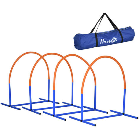 PawHut Hunde-Agility-Trainingsgeräte, Hund Agility Set, 4-teilges Agilityset für ältere Hunde, Hundetrainigsset mit Tragetasche, Blau+Orange, 88 x 64 x 95 cm
