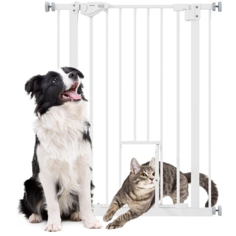 PawHut Hunde Türschutzgitter, Treppenschutzgitter, 74-80 cm Hunde Türgitter, Treppenschutz, Schutzgitter, Schließautomatik, Stahl, Weiß