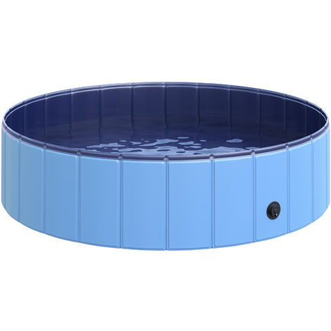 PawHut Hundebadewanne faltbar Badewanne Hundepool Plantschbecken Swimmingpool Wasserbecken für Hunde und Katzen Schwimmbecken Kunststoff+Holz Blau Ø120 x H30 cm