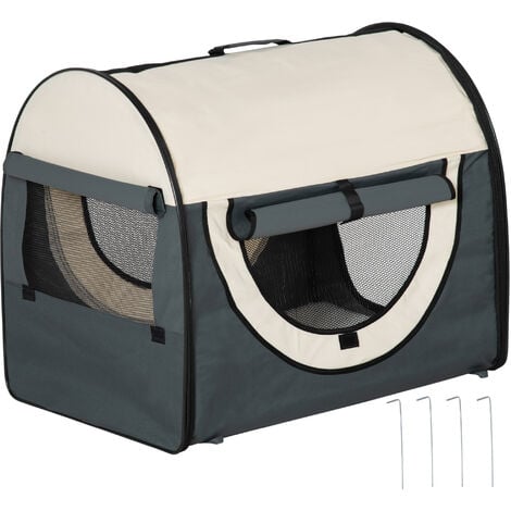 PawHut Hundebox faltbare Hundetransportbox Haustierrucksack mit Kissen Reisetasche Transportbox für Tier wasserdicht Oxfordstoff Dunkelgrau 70 x 51 x 59 cm - Dunkelgrau