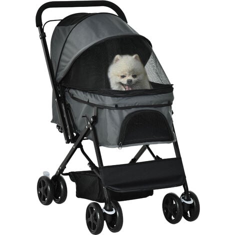 PawHut Hundebuggy Hundewagen Buggy für kleine Hunde und Katzen Haustierwagen Pet Stroller Katzenbuggy Oxford Dunkelgrau 76,5 x 52 x 95 cm