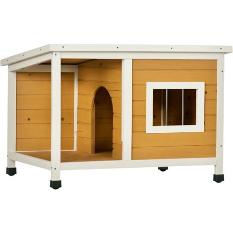 PawHut Hundehütte, Tannenholz, Hundehaus mit Terrasse und aufklappbarem Asphaltdach, Hütte für kleine Hunde, Indoor, Outdoor, wetterfest, Orange, 85,5 x 62 x 60 cm