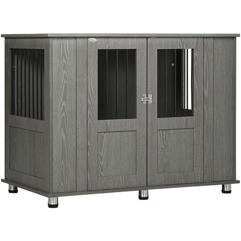 PawHut Hundekäfig für Zuhause, Haustierkäfig, Hundehütte Indoor mit Schloss, Magnettür, Hundehaus mit Fenster, Hundebox für extra große Hunde, Grau, 114 x 60 x 82 cm