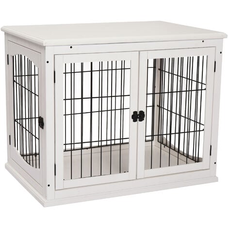 PawHut Hundekäfig für Zuhause, Hundehütte mit 2 Eingängen, Abschließbar Hundebox, Hundehaus für kleine Hunde, Weiß, 58,5 x 81 x 66 cm