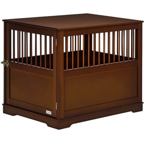 PawHut Hundekäfig, Haustierkäfig, Hundehütte für mittelgroße Hunde, Hundebox Indoor, Tierkäfig mit abschließbarer Tür, Braun, 80,5 x 59,5 x 67,5 cm