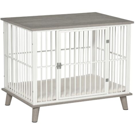 PawHut Hundekäfig Möbel mit Tür Kissen Stahl Hundebox für Zuhause Indoor Hundehütte für mittelgroße Hunde unter 15 kg Hundehaus 86x60x70 cm Grau