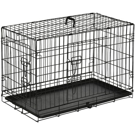 PawHut Hundekäfig Transportkäfig Drahtkäfig mit Gitter Hundebox Transportbox Kleintierkäfig Reisebox zusammenklappbar Metall Schwarz 77 x 53 x 59,5 cm