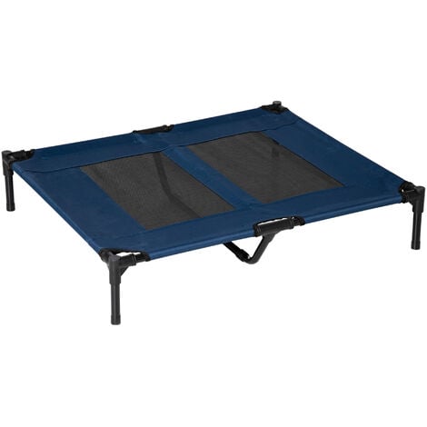PawHut Hundeliege Outdoor, Erhöhtes Hundebett für Grosse Hunde, Kühlende Haustierliege Katzenbett mit Waschbares Mesh Metallrahmen für Garten Camping, 92 x 76 x 18 cm, Blau