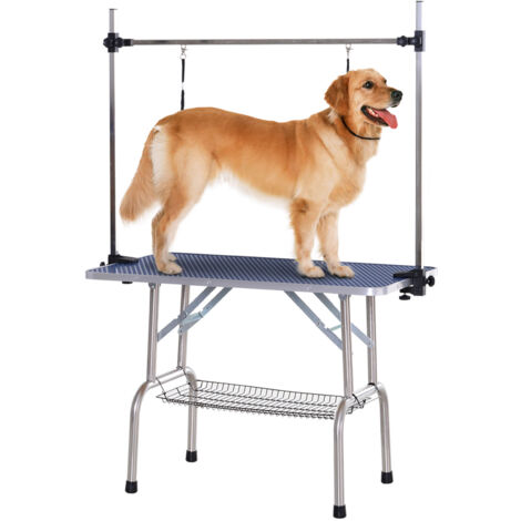 PawHut Hundepflegetisch Höhenverstellbar Tierpflegetisch Klappbar Hunde Pflegetisch Hundefriseur Tisch Schertisch Trimmtisch mit Unterkorb für Hunde Katzen bis zu 100 kg Blau