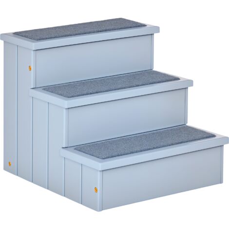 PawHut Hundetreppe 3 Stufen für kleine bis mittelgroße Hund Haustiertreppe mit Stauraum 38 cm Hohe Katzentreppe Hunderampe Einstiegshilfe für Bett, Sofa, Couch und Auto Grau