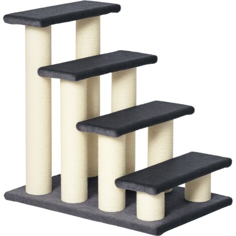 PawHut Hundetreppe 4 Stufen 59 cm Hoch Haustiertreppe für Katze und Hunde Hunderampe Katzentreppe Einstiegshilfe für Bett, Sofa, Couch Grau