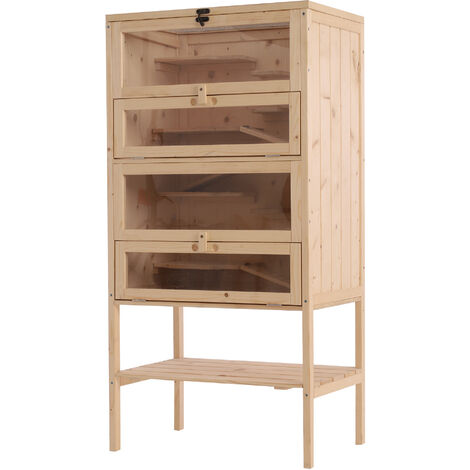 PawHut Jaula de Madera tipo Casa Conejera 5 Pisos para Hámster y Roedores 60x40x120cm