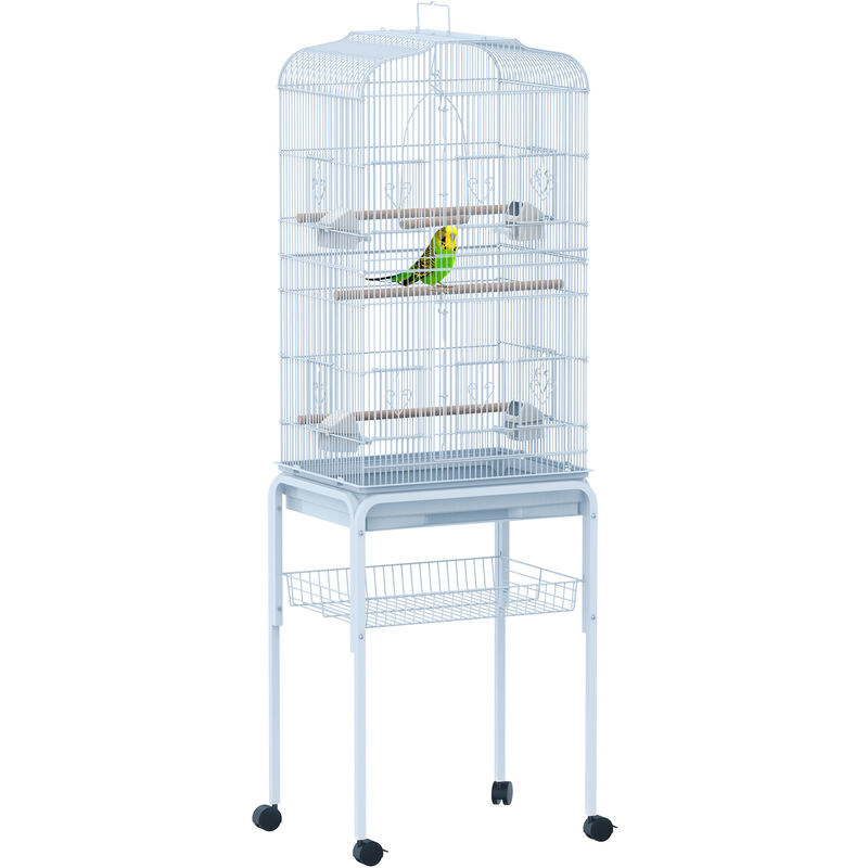 

Pawhut - Jaula de Pájaros con 4 Ruedas Jaulas para Aves Loros 47,5x37x153cm Blanco - Blanco