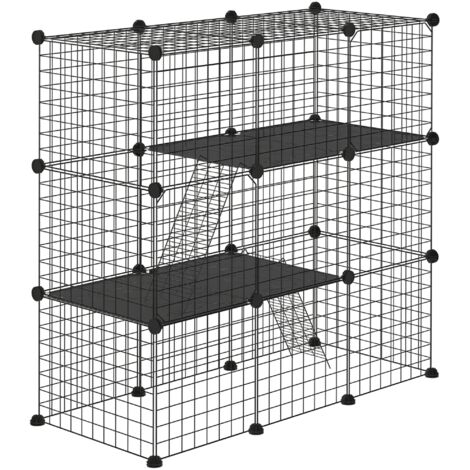 PawHut jaula para animales pequeños de 31 paneles parque para mascotas en bricolaje con rampa corralito para gatitos conejos chinchillas 105x45x105 cm