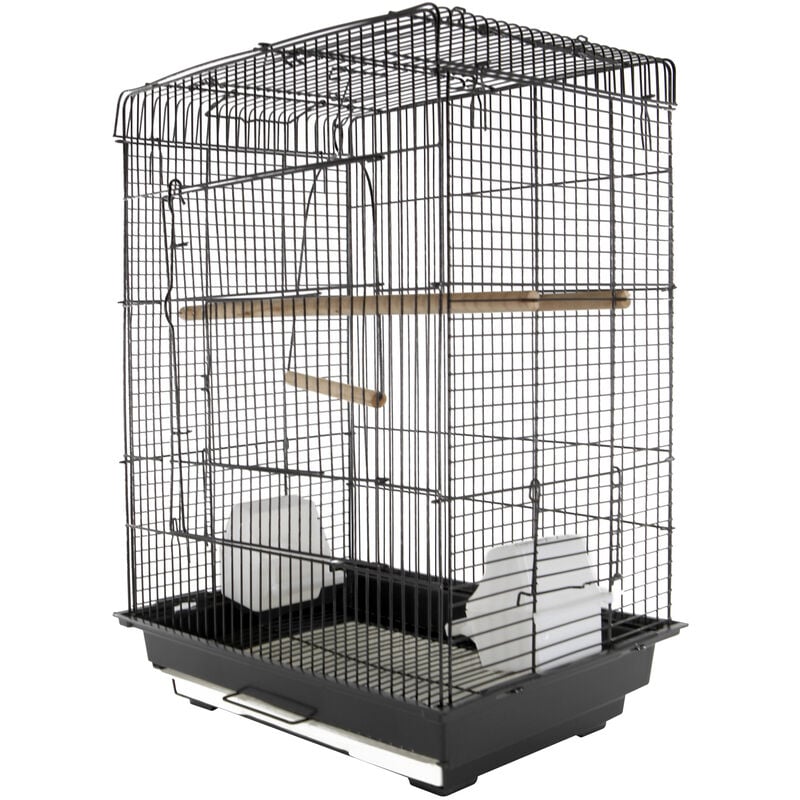 

Jaula para Pájaro Espaciosa Jaula de Aves con Techo Abierto con Soportes - negro