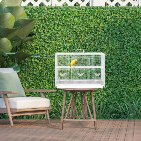 PawHut Jaula para Pájaros 60x41x41 cm Pajarera de Metal con Comederos 2 Perchas 3 Puertas y Asa de Transporte para Pájaros Pequeños Canarios Cotorras Blanco
