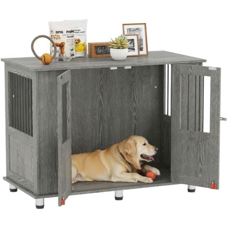 PawHut jaula para perros grandes desmontable 2 en 1 mesa auxiliar con 2 puertas con pestillo 4 ventanas y patas ajustables 114x60x82 cm gris