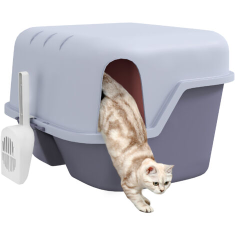PawHut Katzentoilette Katzenklo mit Deckel Katzentoilette mit Sieb, Schaufel, Cat Litter Box für kleine Katze unter 3,5 kg, 50 x 50 x 39 cm Violett