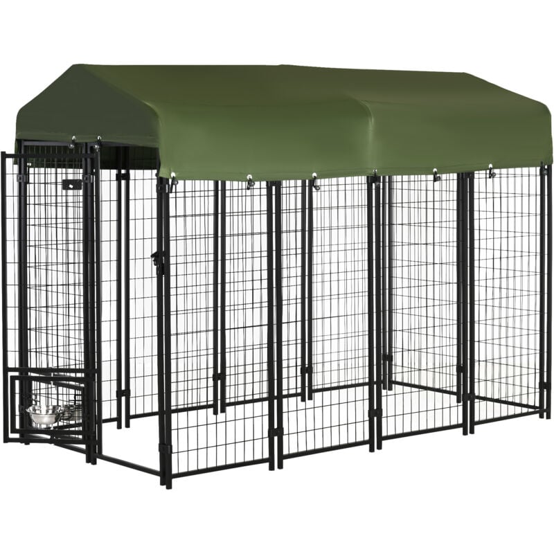 Pawhut - Kennel per Interni ed Esterni in Acciaio e Tessuto Oxford Nero Verde