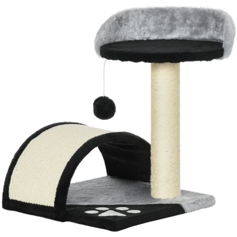 PawHut Kratzbaum 46 cm Kleiner Katzenturm mit Höhle, Spielball, Sisal-Seil, erhöhter Plattform, Katzenkratzbaum, Kletterbaum, für Katzen bis zu 4 kg, Schwarz