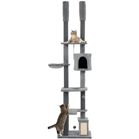 PawHut Kratzbaum 104 cm Katzenbaum mit Katzenhöhle, Katzenkratzbaum mit Spielball, Katzenbaum mit 2 Liegeflächen, Kletterbaum für Katzen bis 5 kg, Katzenmöbel, Sisal, Grau
