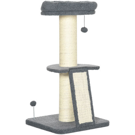 PawHut Kratzbaum, eine Plattform, hängender Spielball, Sisal, dunkelgrau+cremeweiß, 48 x 48 x 92cm - Dunkelgrau+Cremeweiß
