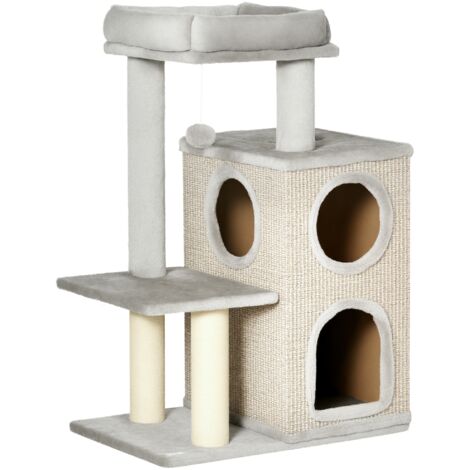PawHut Kratzbaum Für Katzen – 104 Cm Hoch, Mit Sisal-Stämmen, Plüschbezug & Spielzeug | In Königsblau, 48x48 Cm Grundfläche