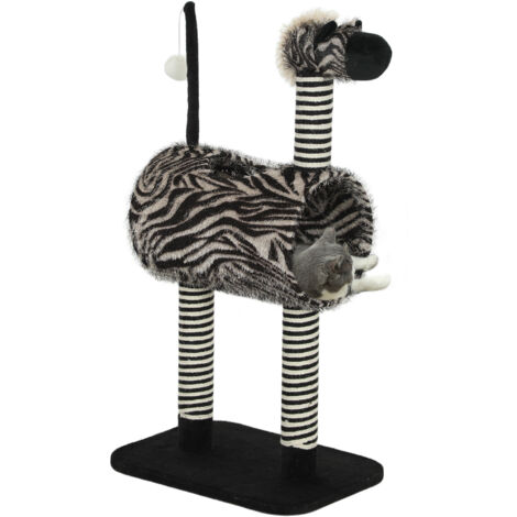 PawHut Kratzbaum im Zebra-Design, 1 Katzentunnel, 3 Kratzstämme 48,5 cm x 35 cm x 93 cm, Schwarz + Weiß - Schwarz+Weiß