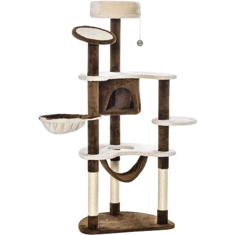 PawHut Kratzbaum mit Katzenhöhle Hängematte XXL Katzenbaum Kletterbaum Kletterbaum für Katzen Mehrstufiges Multiaktivitätszentrum Plüsch Braun 65 x 50 x 153 cm