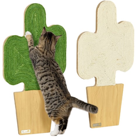 PawHut Kratzmatte Katze, 2er Set Katzenkratzbretter aus Juteseil, Katzen Kratzbrett mit Haken, Kratzwand für Katzen im Kakteen-Design, 30 x 60 cm