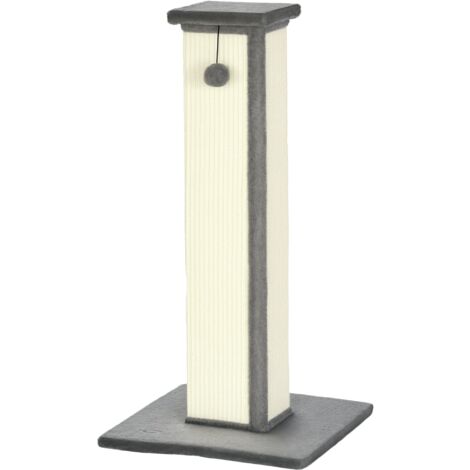 PawHut Kratzsäule für Katze 81 cm hoch Kratzbaum klein mit Plüschball Sisalseil Kratzstamm Katzenbaum Sisalstamm für Katzen bis 5 kg Grau+Cremeweiß