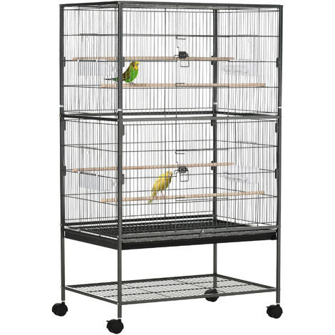 PawHut Large Bird Cage Budgie Cage for Finch Canaries Parakeet with Rolling Stand Grey