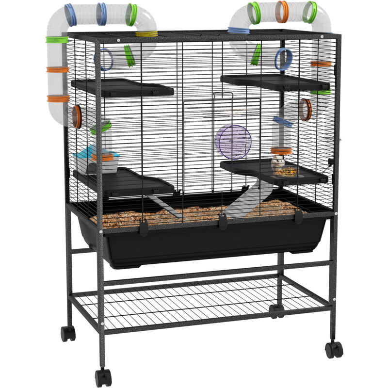 Pawhut - Large Hamster Cage, Rat Cage w/ Wheels, Tubes, Storage Shelf, Ramps