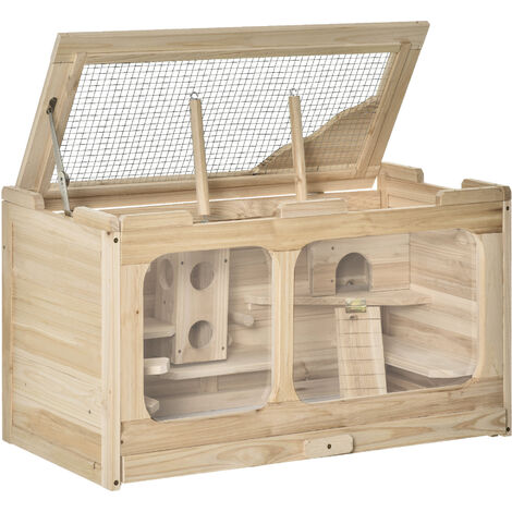 main image of "PawHut Large Wooden Hamster Cage Pet Small Animal Kit Activity Center Play House for Indoor 78 x 40 x 44 cm, Natural"