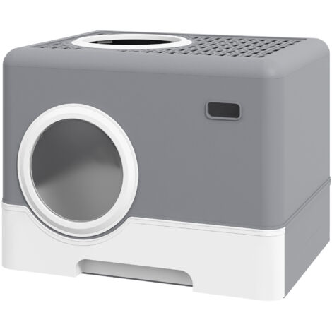 PawHut Lettiera per Gatti Chiusa con Paletta e Vassoio Estraibile Grigio