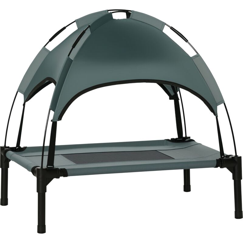 PawHut Lit chien sureleve avec parasol, lit de camp chien chat sur pieds tissu Oxford respirant, anti-UV cadre en métal sac de transport inclus