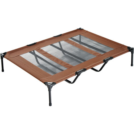 Pawhut – Lit sur pieds pour chien chat – XXL – Tissu oxford textilène micro-perforé – Dim. 122L x 92l x 23H cm – Charge max. 50 kg – Marron clair
